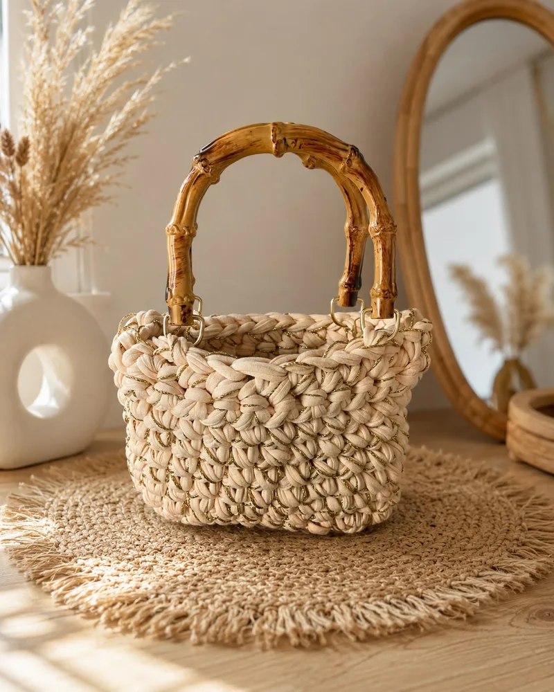 Sac Bambou — Crème & fil doré