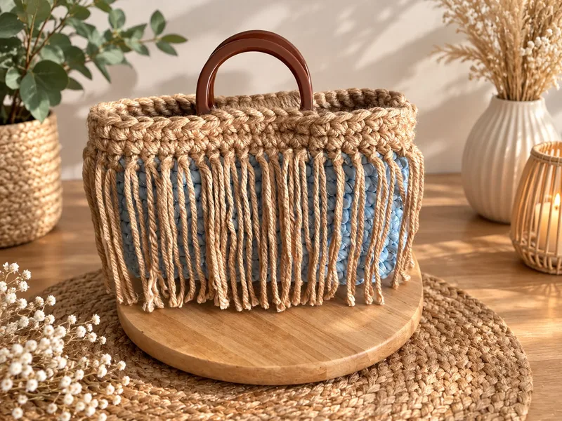 Sac Franges — Ciel & jute